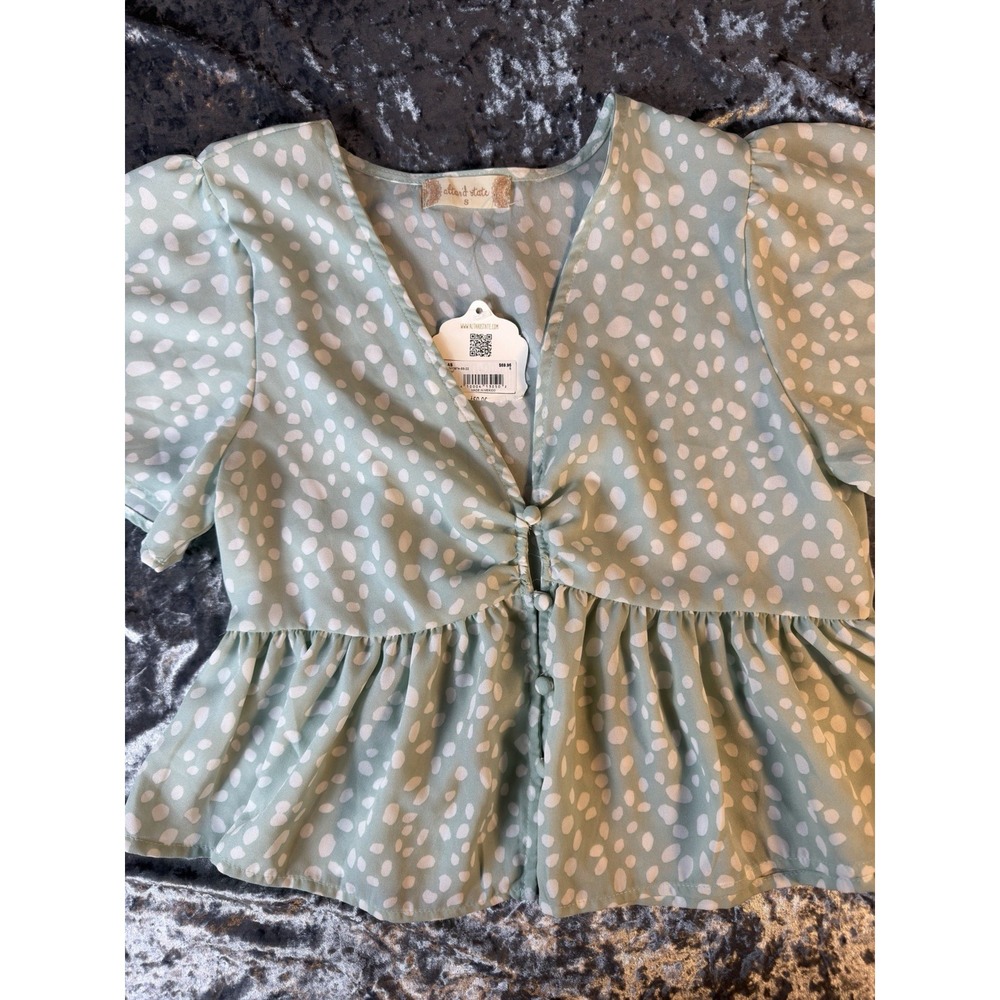 NWT Altard State Sage Peplum Blouse S Flutter Sleeve Cottagecore Boho Top